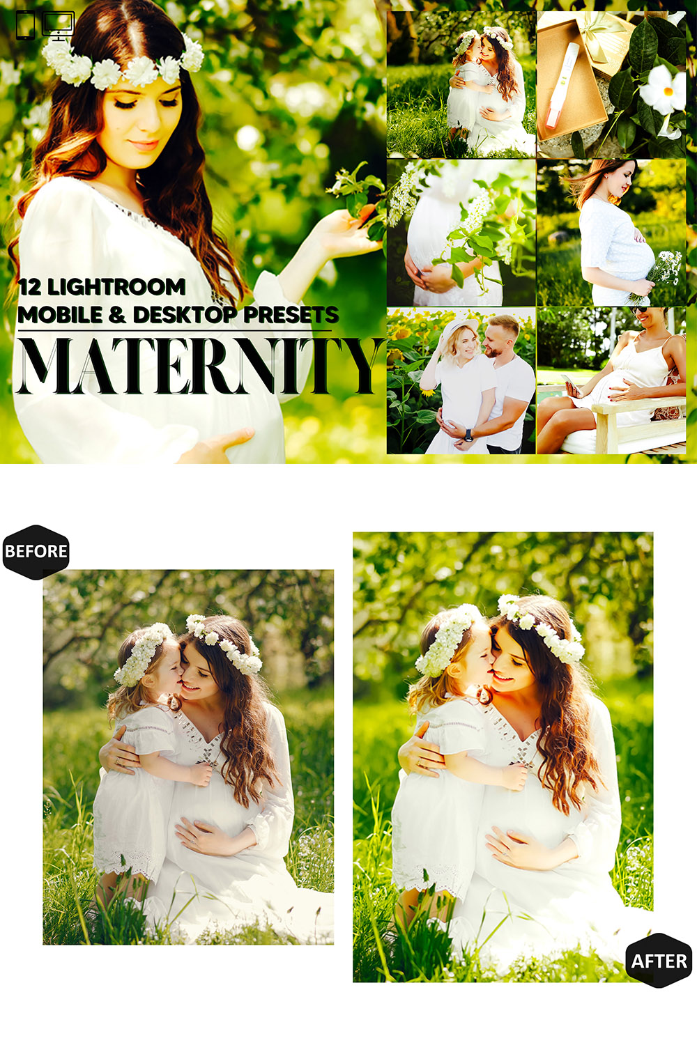 12 Maternity Lightroom Presets, Pregnancy Mobile Preset, Summer Desktop LR Filter DNG Instagram Lifestyle Theme For Portrait , Spring Scheme pinterest preview image.