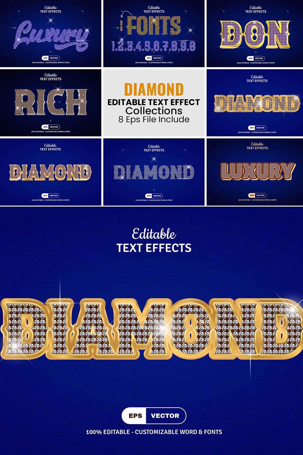 Editable Diamond Vector Text Effect pinterest preview image.