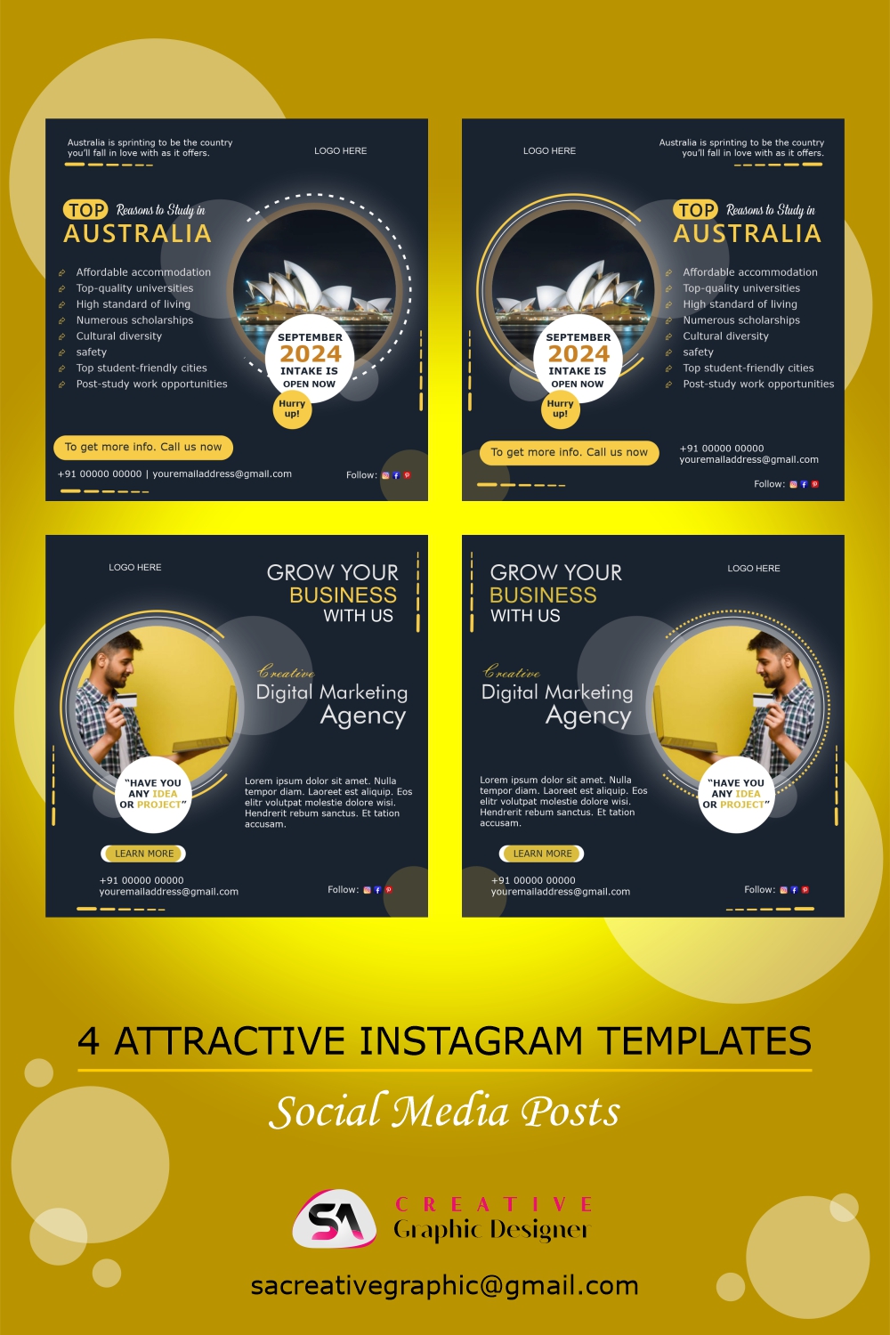 4 Attractive Instagram Templates | Social Media Posts pinterest preview image.