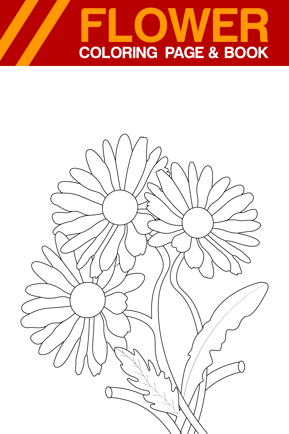 Daisy Flower Coloring Book Adults pinterest preview image.