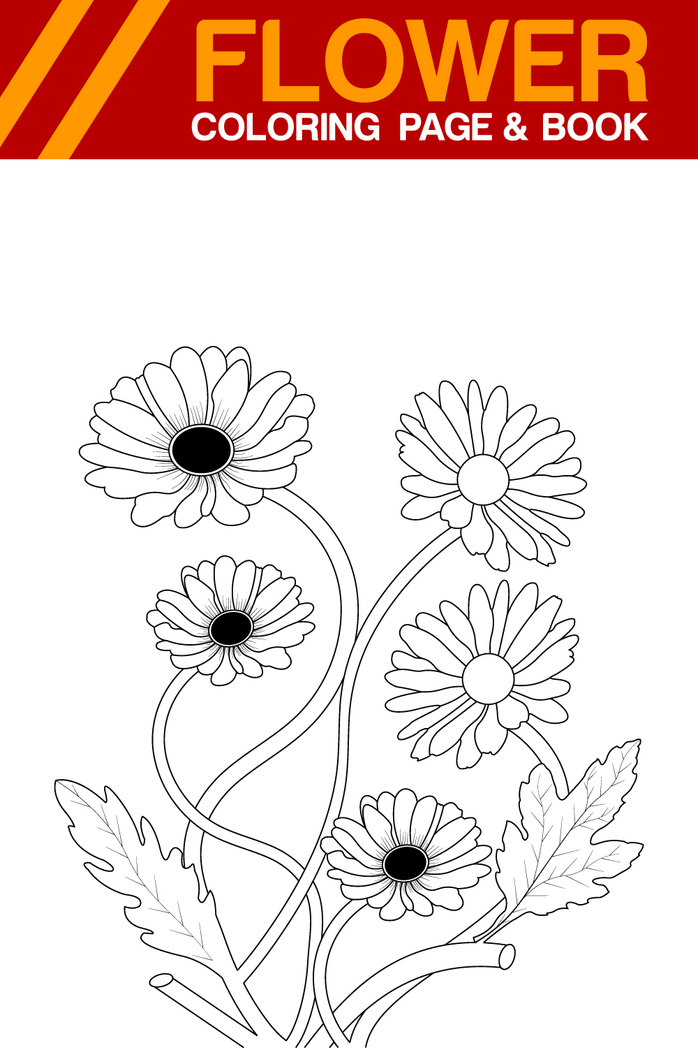 Daisy Flower Coloring Page For Adults pinterest preview image.