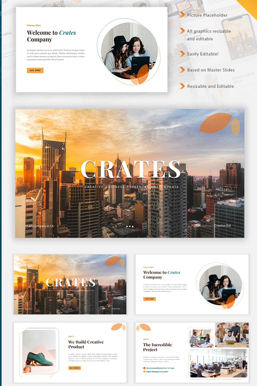Crates Creative Business PowerPoint Template pinterest preview image.