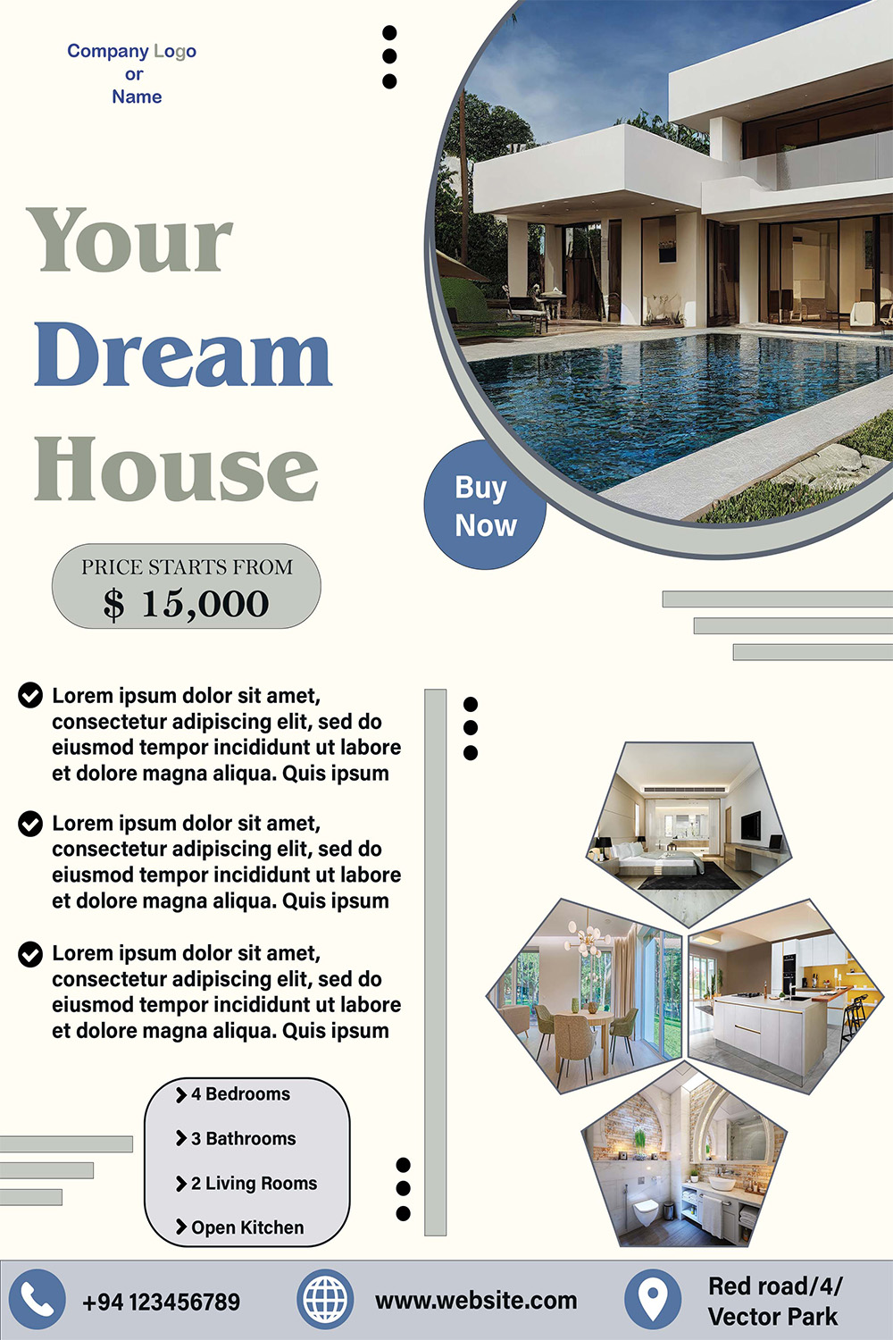 Professional, clean and modern Real estate flyer pinterest preview image.