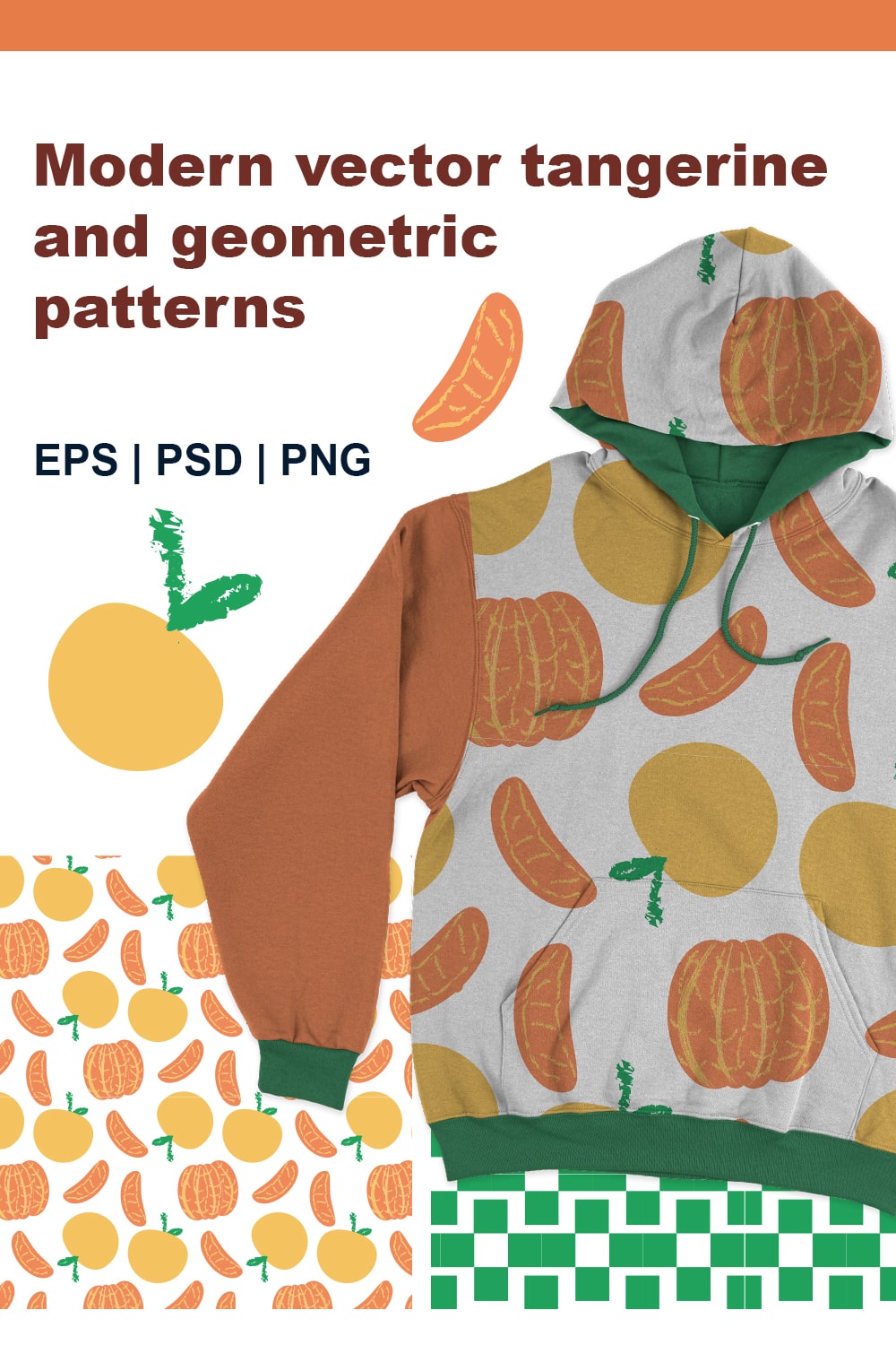 All eyes on your product with this design! Exclusive and modern tangerine and geometric patterns design for your successful projects! pinterest preview image.