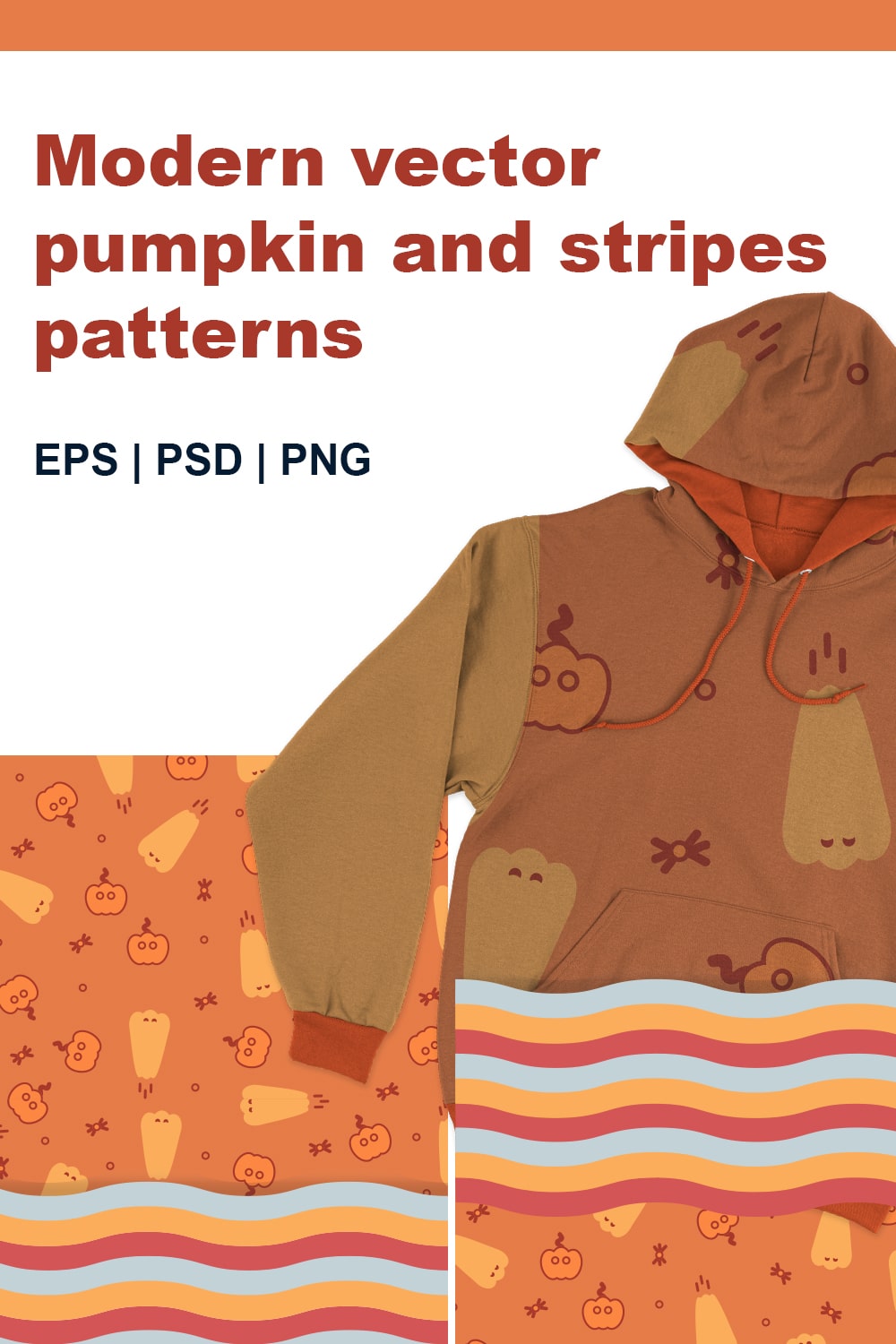 All eyes on your product with this design! Exclusive and modern pumpkin and color striped pattern design for your successful projects! pinterest preview image.