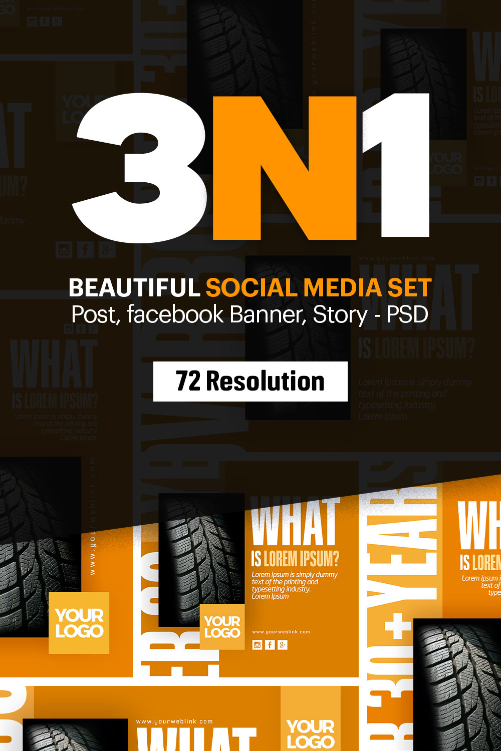 3n1 Social Media Ads designs Free PSD pinterest preview image.