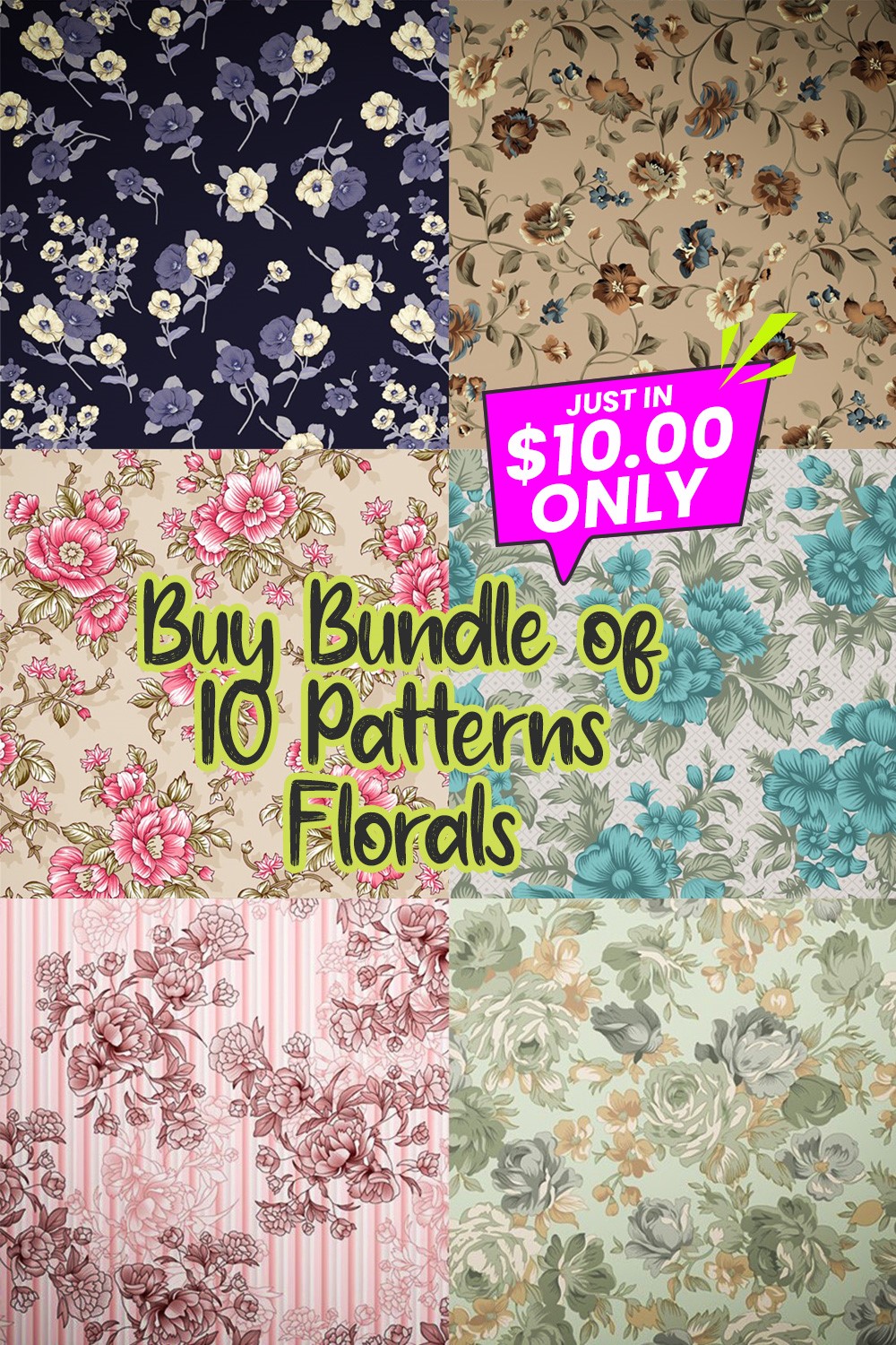 Floral Seamless Patterns for Textile Design pinterest preview image.