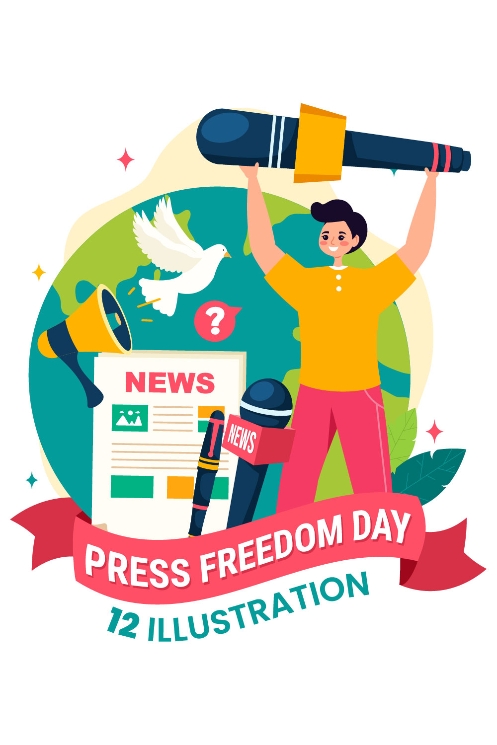 12 World Press Freedom Day Illustration pinterest preview image.