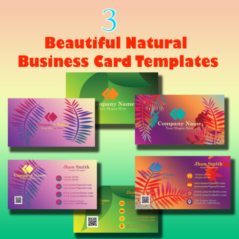 3 Natural & Leaf Design Business Card Templates cover image.