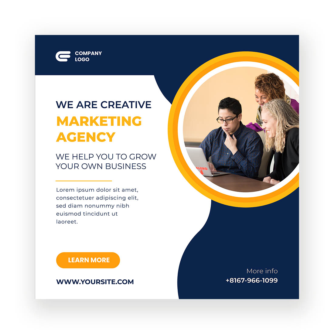 Creative marketing agency social media post banner template design preview image.