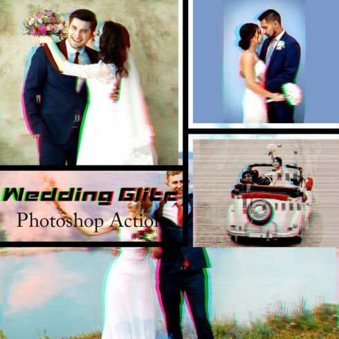 Wedding Glitch Photoshop Action cover image.