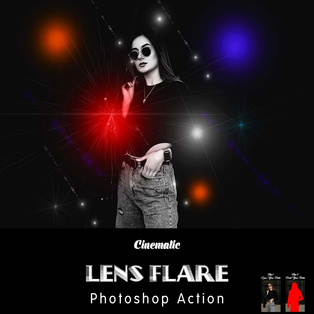 Cinematic Lens Flare Photoshop Action cover image.