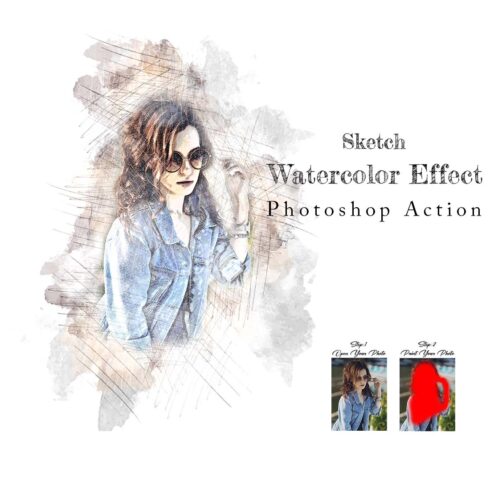 Sketch Watercolor Effect Photoshop Action cover image.