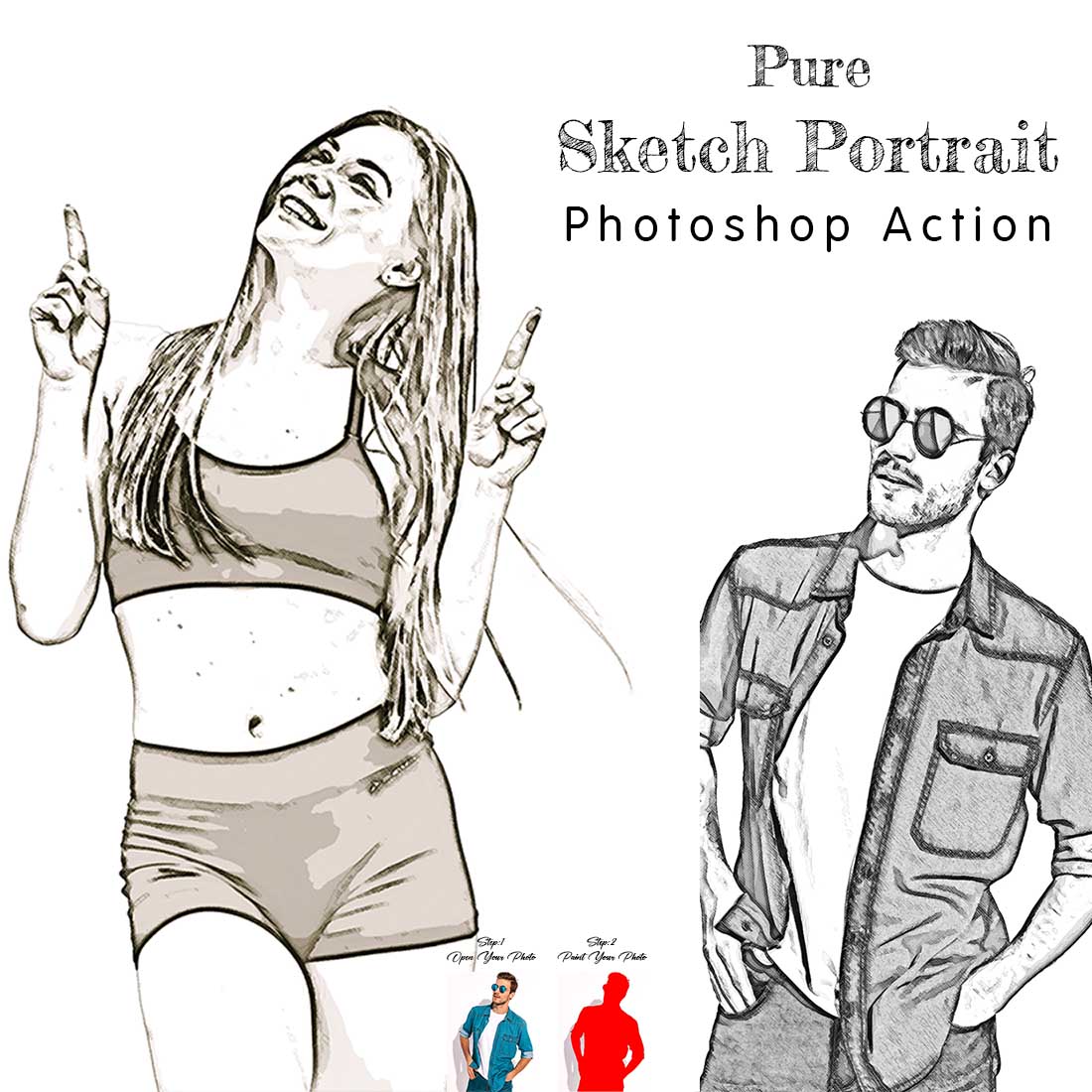 Pure Sketch Portrait Photoshop Action cover image.