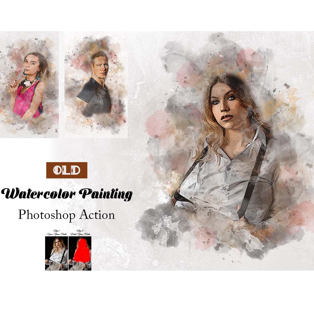 Old Watercolor Painting Photoshop Action cover image.