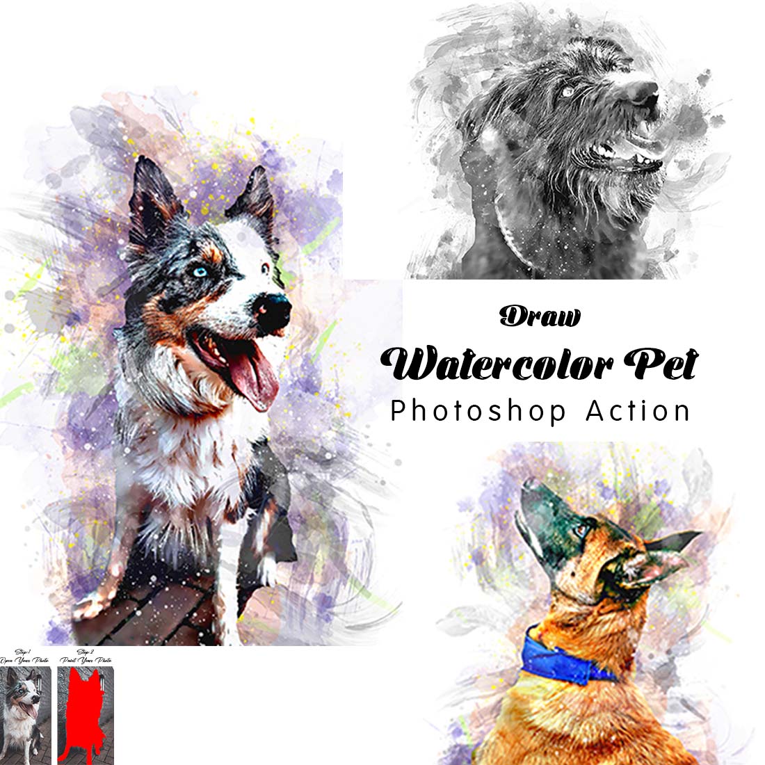Draw Watercolor Pet Photoshop Action cover image.