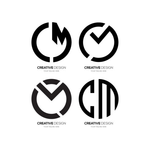 Set of letter CM rounded shape logo design concept isolated on balck White background cover image.