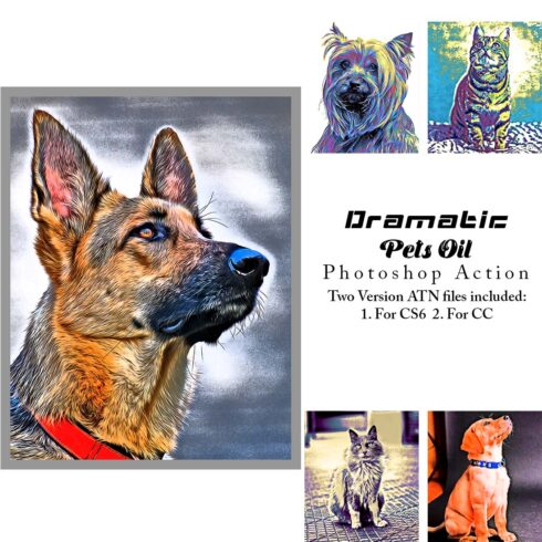Dramatic Pets Oil Photoshop Action cover image.