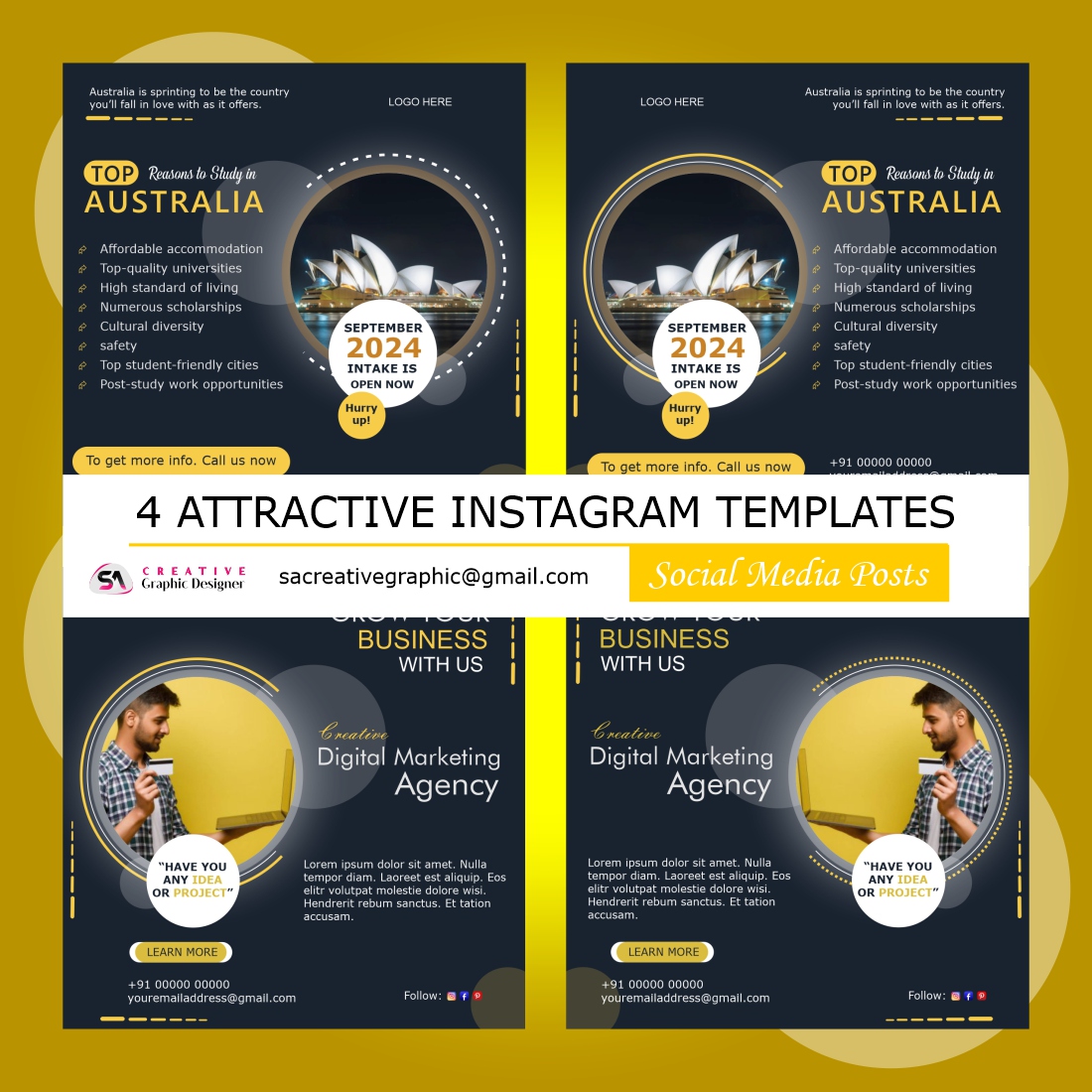4 Attractive Instagram Templates | Social Media Posts preview image.