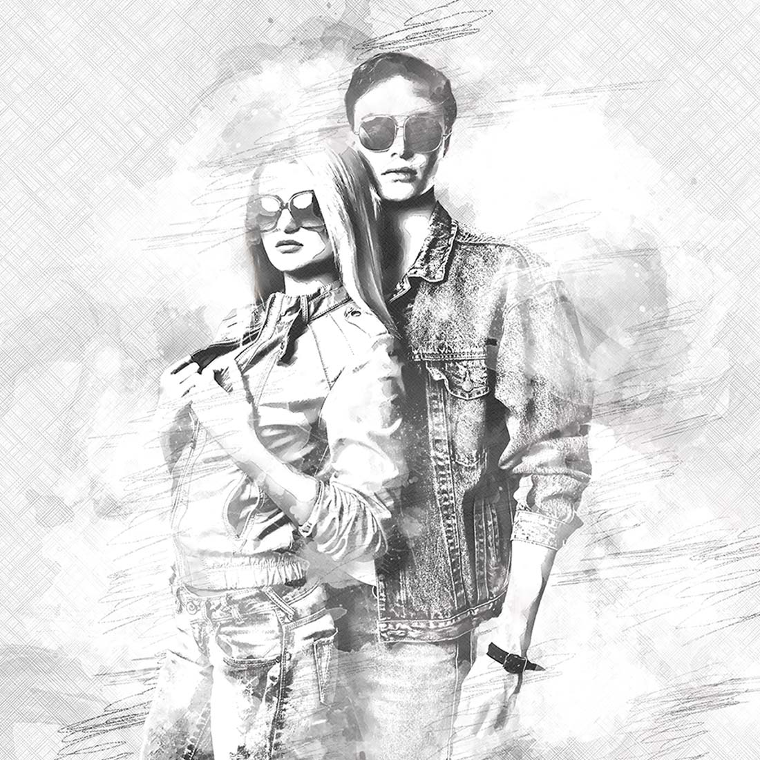 The Pair Sketch Photoshop Actio preview image.