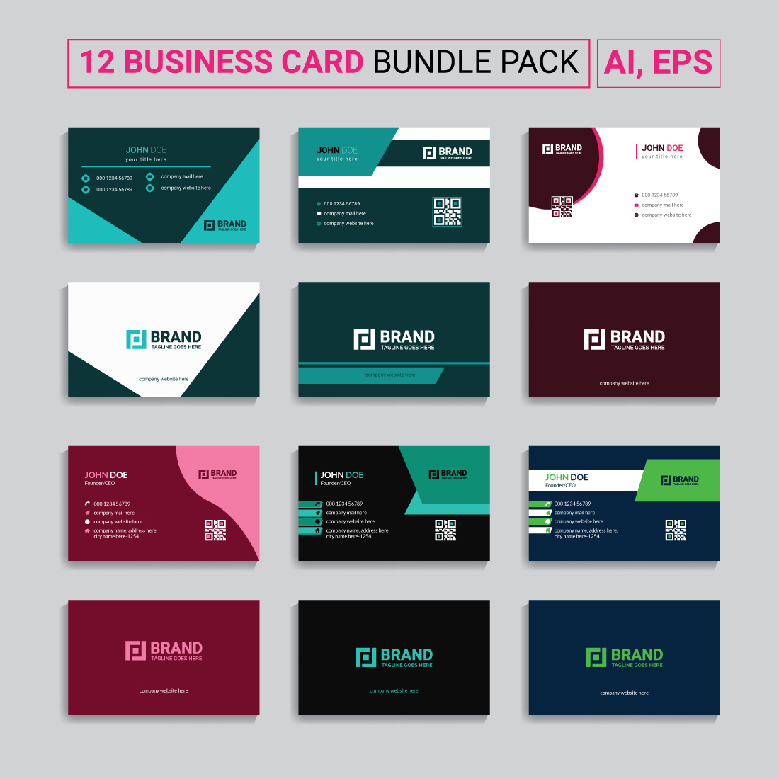 12 Business card master bundles double sided preview image.