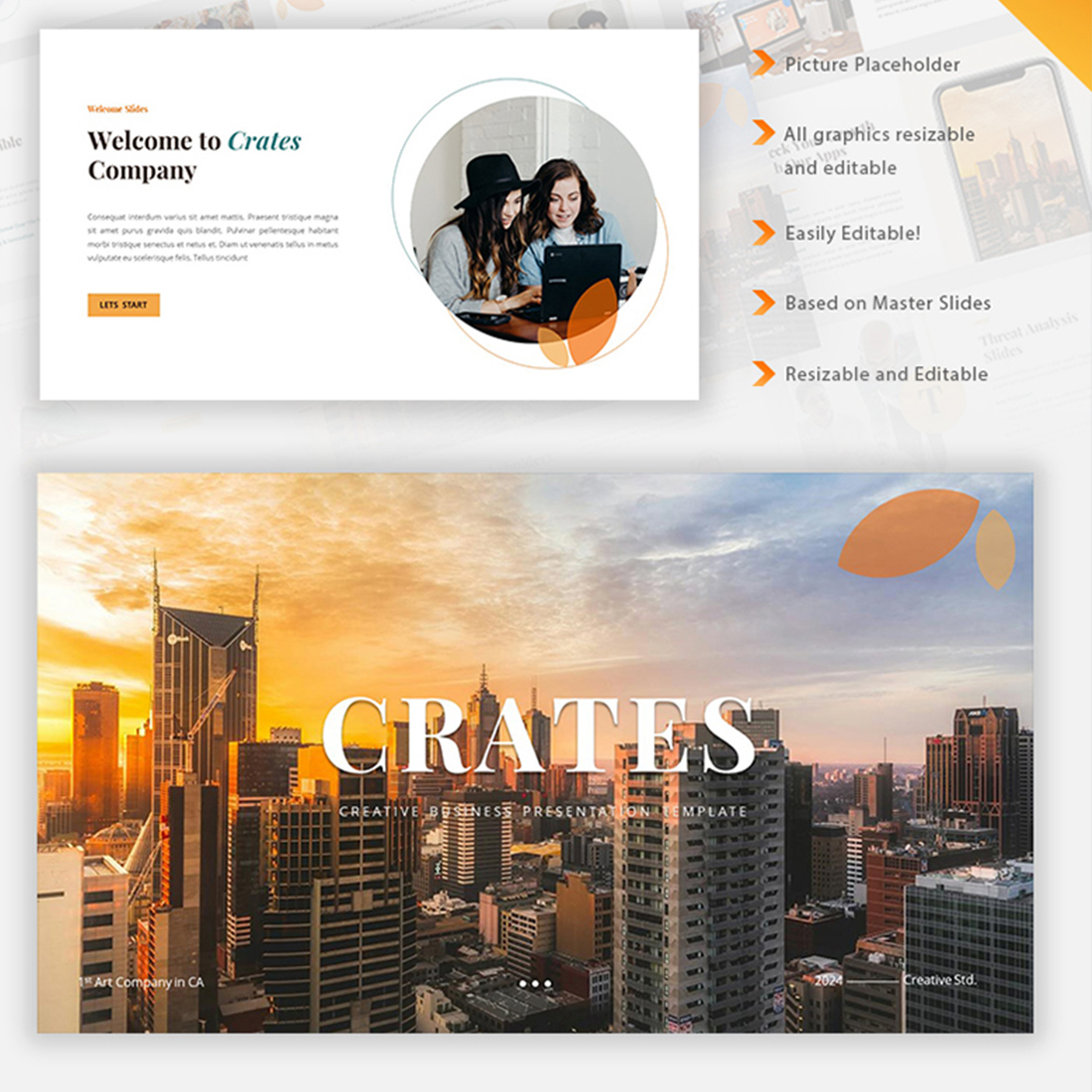 Crates Creative Business PowerPoint Template preview image.
