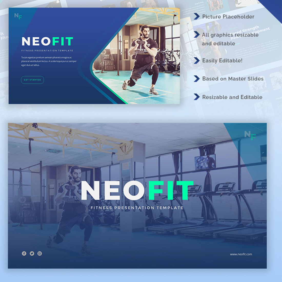 NeoFit-Fitness PowerPoint Template preview image.