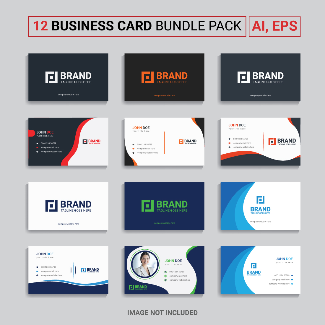Corporate business card 12 bundle pack double sided preview image.