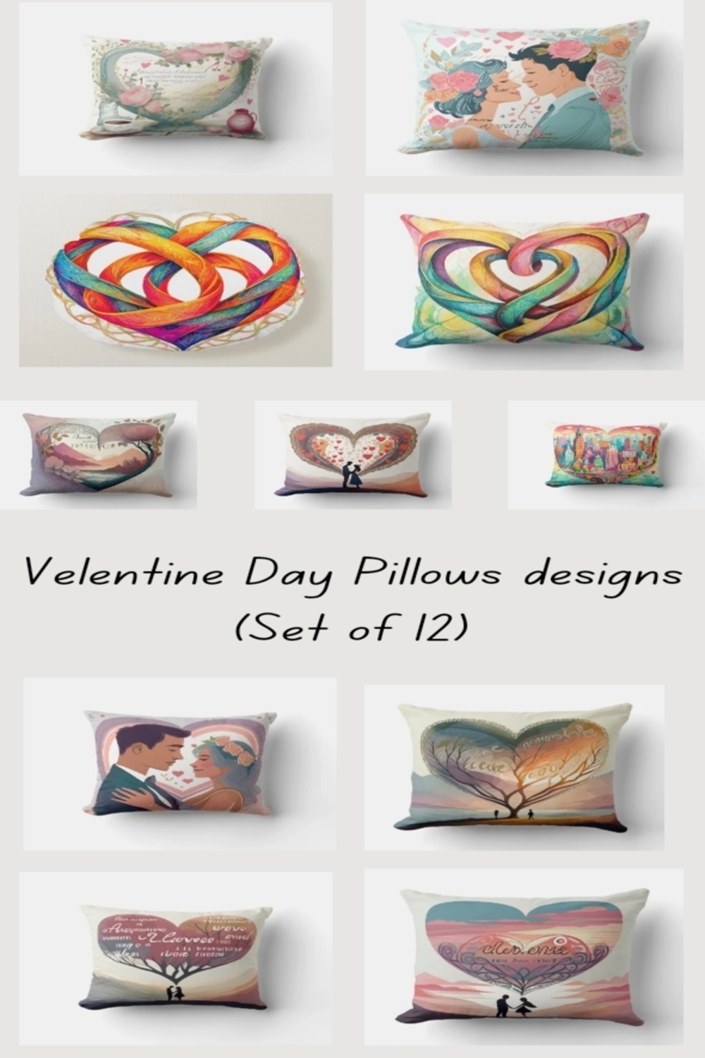 Romantic Valentine's Day Pillow Collection (Set of 12) pinterest preview image.