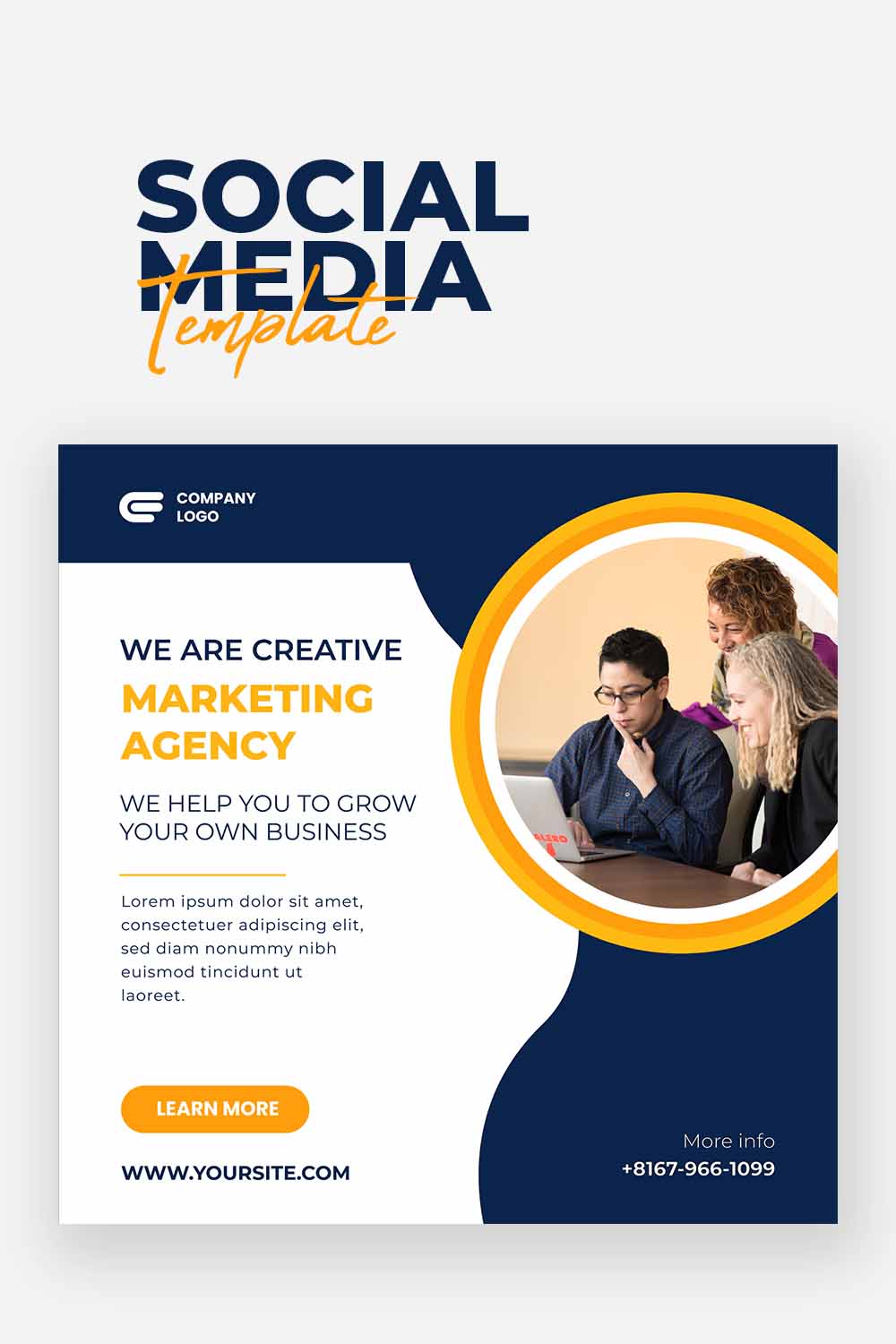 Creative marketing agency social media post banner template design pinterest preview image.