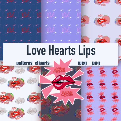 Love, Hearts & Lips Seamless Patterns cover image.