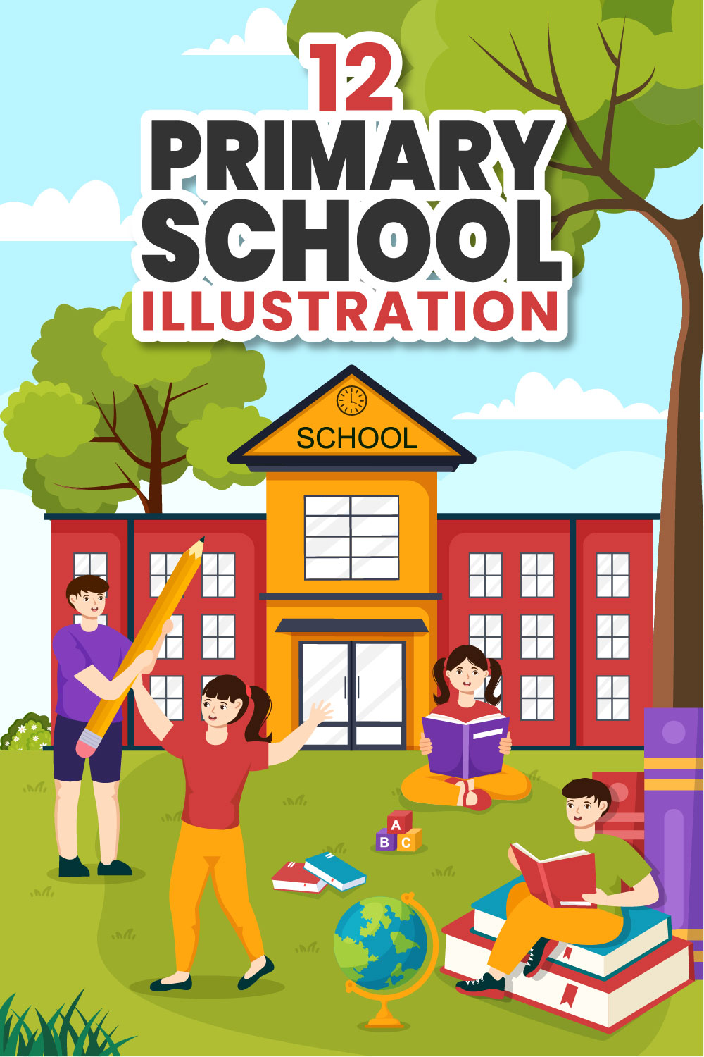 12 Primary School Illustration pinterest preview image.