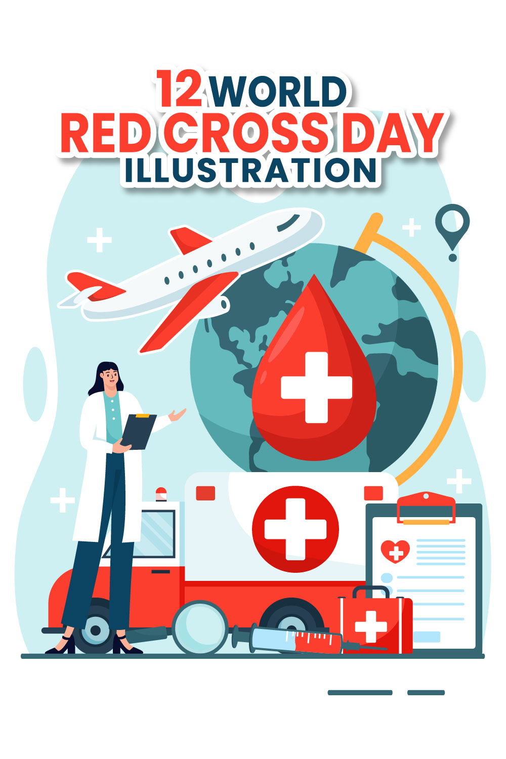 12 World Red Cross Day Illustration pinterest preview image.