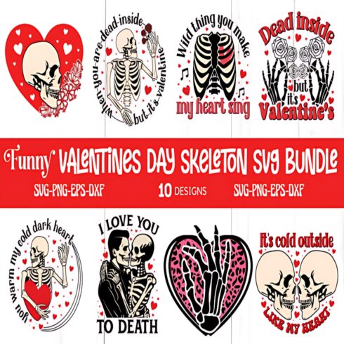 Funny Valentine Day Skeleton Svg Bundle cover image.