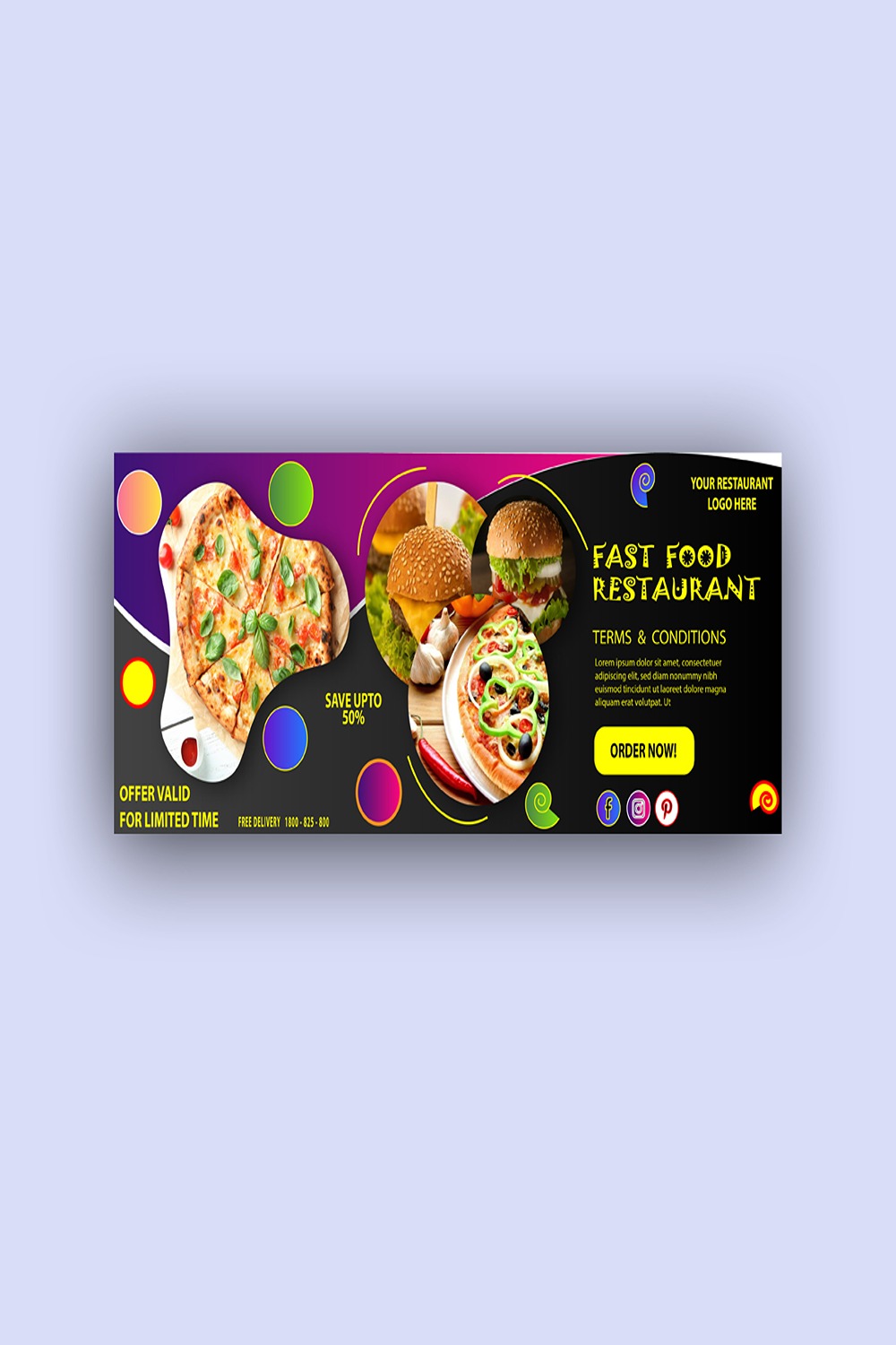Web Banner – Restaurant Fast Food Design Template pinterest preview image.