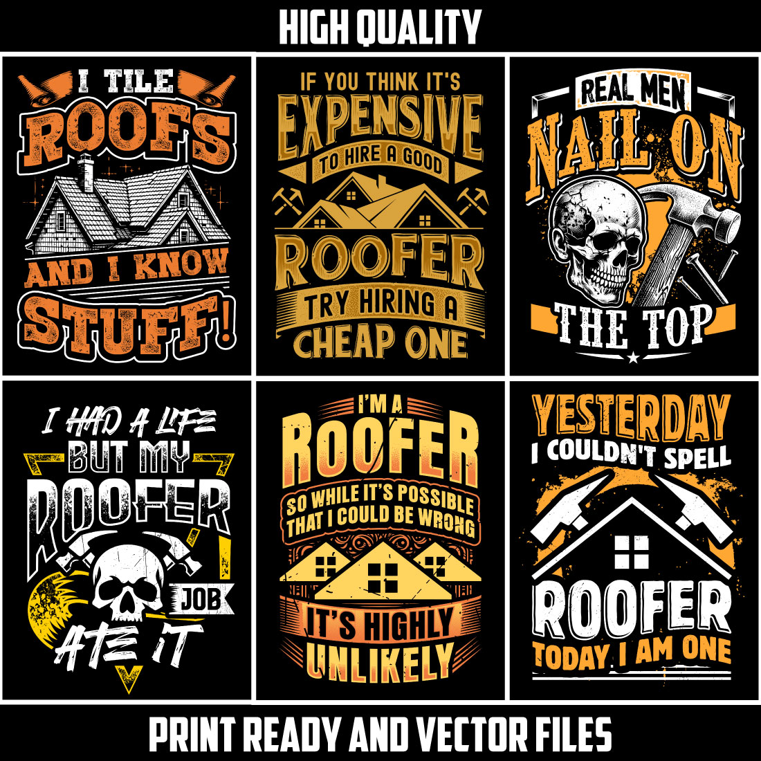 10 premium roofer t shirt design bundle preview image.