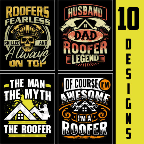 10 premium roofer t shirt design bundle cover image.