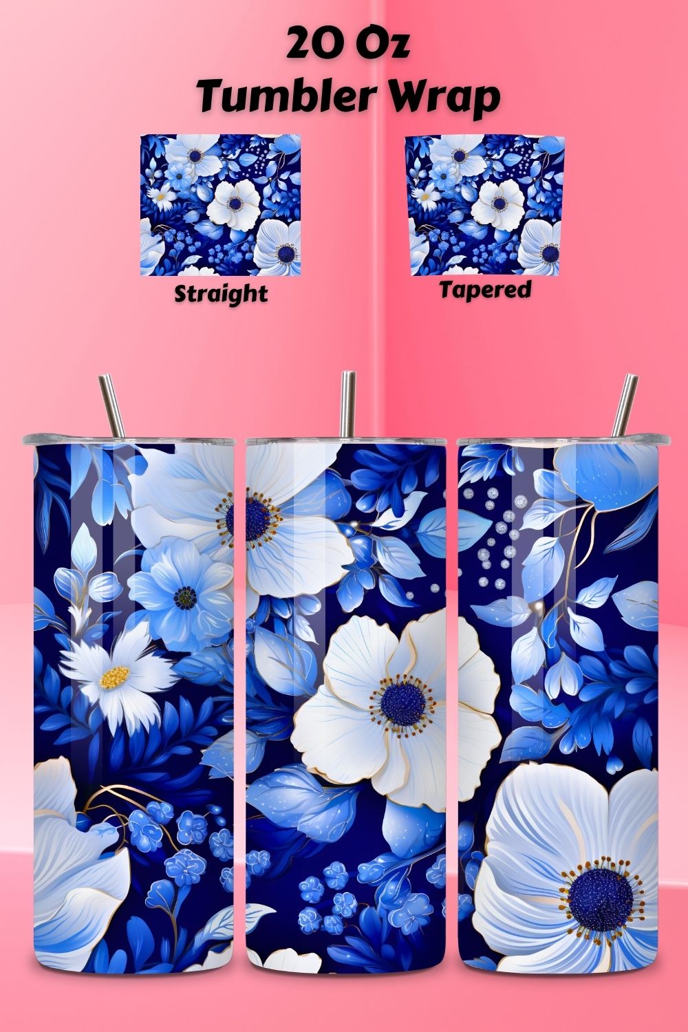 Floral Mirage 3D Tumbler Wrap, Seamless Night PNG, digital download, floral tumbler png, for tumblers, glitter tumbler, rainbow tumbler, spring floral, sublimation design pinterest preview image.