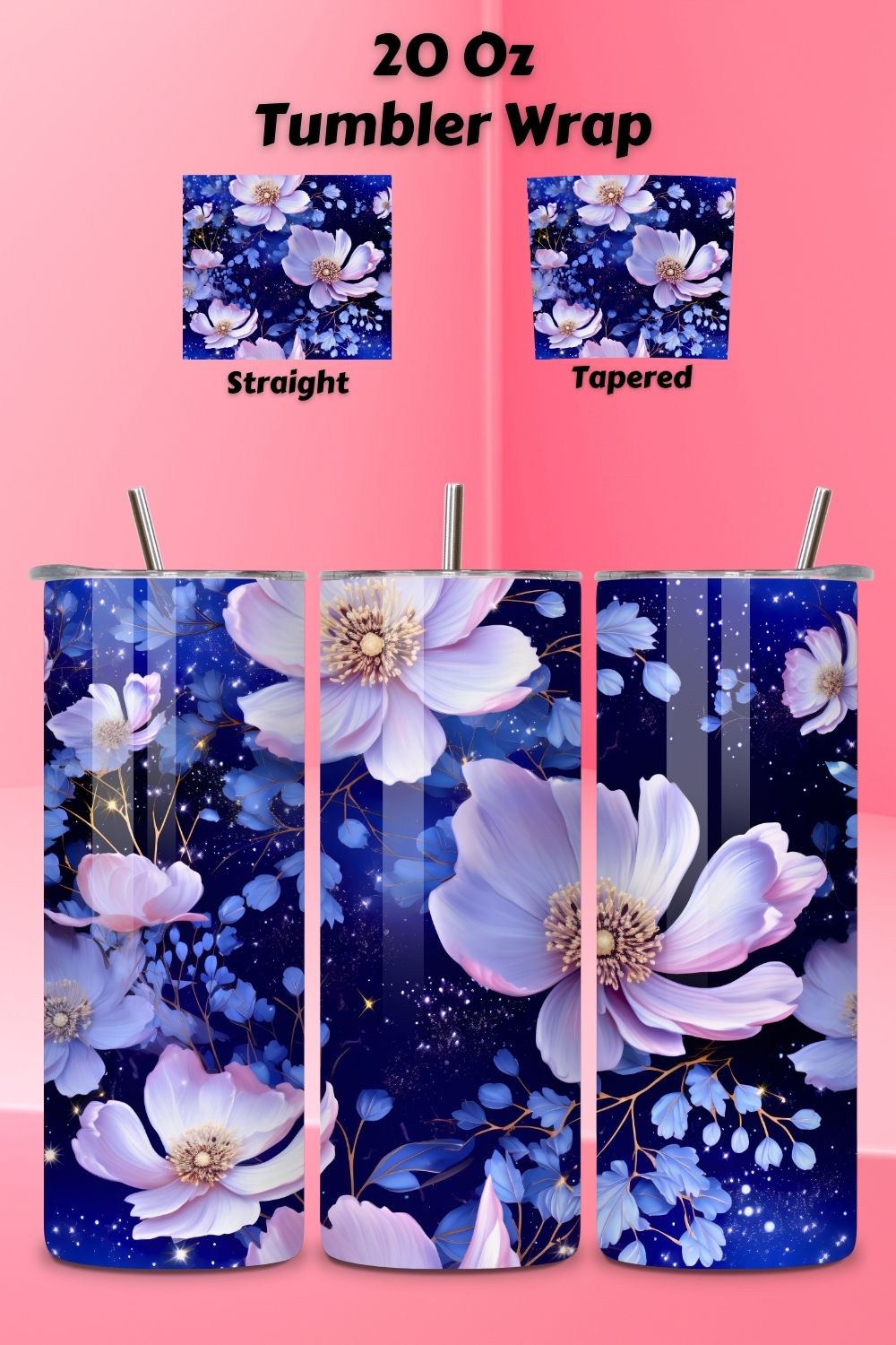 Starry Night Floral Mirage Tumbler wrap, Seamless Wrap PNG, spring floral, sublimation design, sublimation designs, sublimation tumbler, tumbler sublimation pinterest preview image.