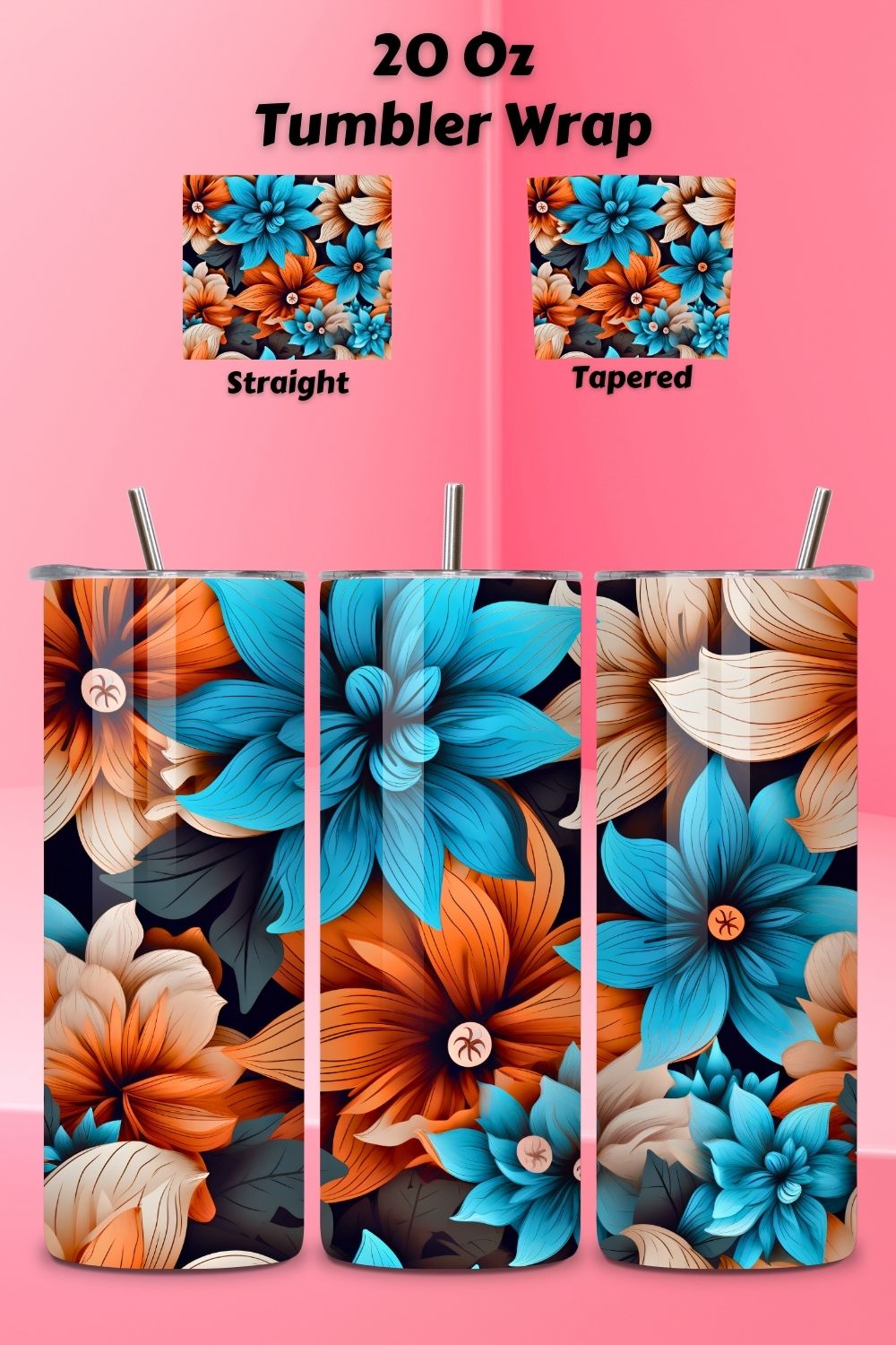 Symphonic Petal Tumbler Wrap, 3D Futuristic Seamless PNG, tumbler, spring floral, sublimation design, sublimation designs, sublimation tumbler, tumbler sublimation pinterest preview image.