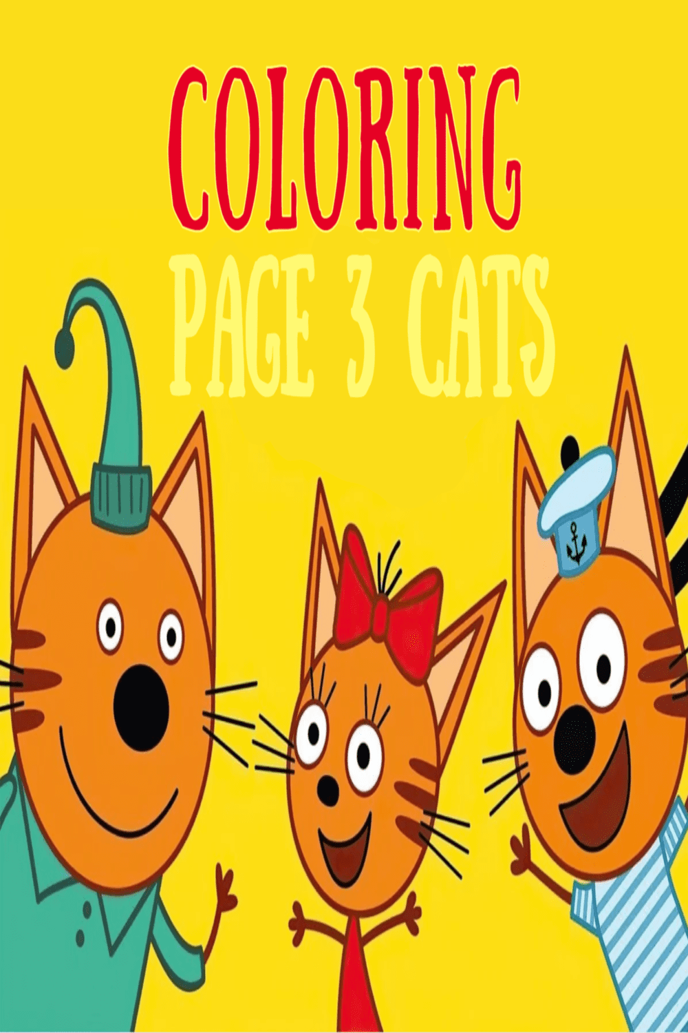 The Three Cats Coloring Book pinterest preview image.