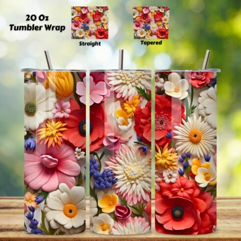 Wildflowers Tumbler Wrap | Seamless spring floral, png, Rainbow vibrant glitter Floral Tumbler Wrap, Sublimation Design, 20 oz Skinny Tumbler, Groovy Flower cover image.