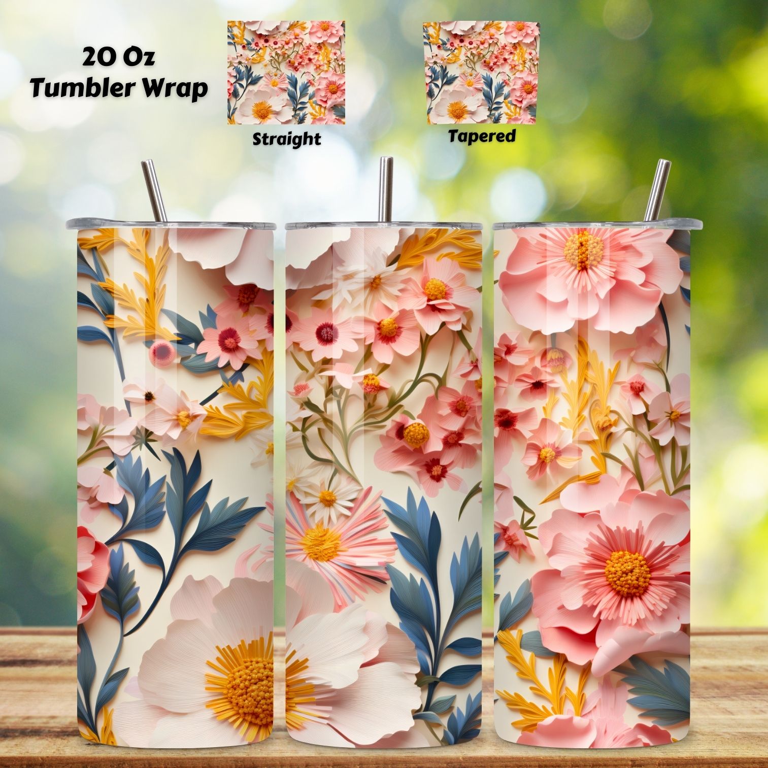 3D Wildflowers in Spring Tumbler Wrap | Seamless Wrap Design, Rainbow vibrant glitter Floral Tumbler Wrap, Sublimation Design, 20 oz Skinny Tumbler, Groovy Flower cover image.