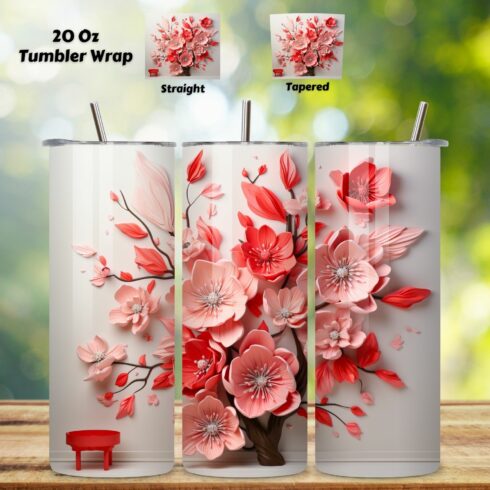3D Floral Tumbler Wrap, Floral Tumbler Wrap, 3D Flowers 20oz Tumbler Sublimation Designs, Tumbler Wraps cover image.