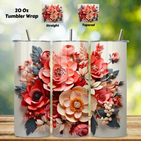 spring floral tumbler wrap | Seamless Tumbler Wrap, 3D Floral Tumbler Wrap, Floral Tumbler Wrap, 3D Flowers 20oz Tumbler Sublimation Designs, Tumbler Wraps cover image.