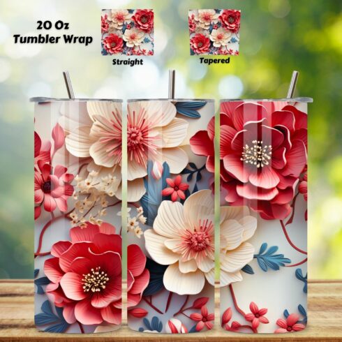3D Floral Tumbler Wrap, Floral Tumbler Wrap, 3D Flowers 20oz Tumbler Sublimation Designs, Tumbler Wraps cover image.
