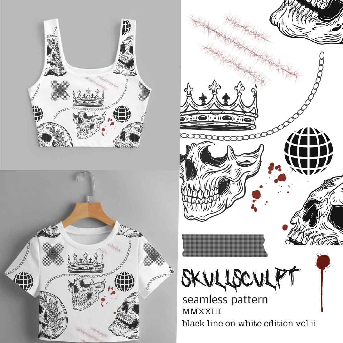 SkullSculpt New Edition in White: Premium Seamless Patterns for Stylish Woman's Apparel cover image.