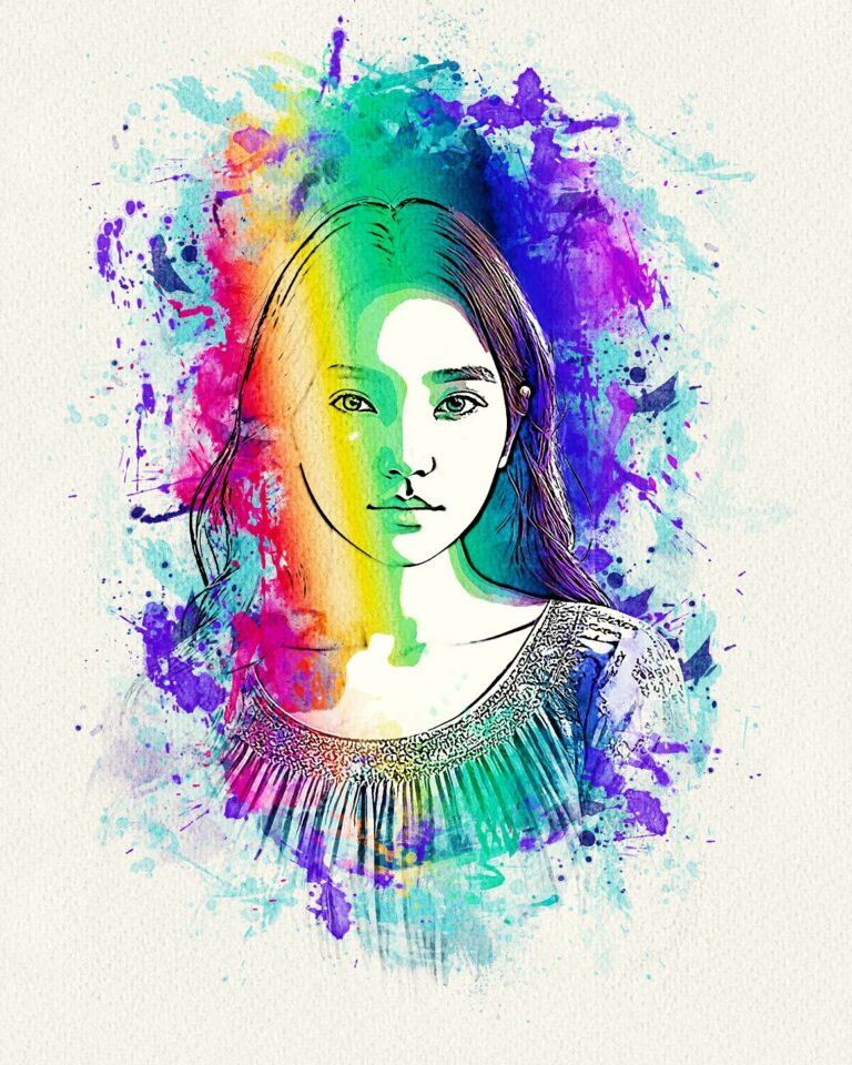 Splashed Portrait Portrait Watercolor Splash Art - MasterBundles