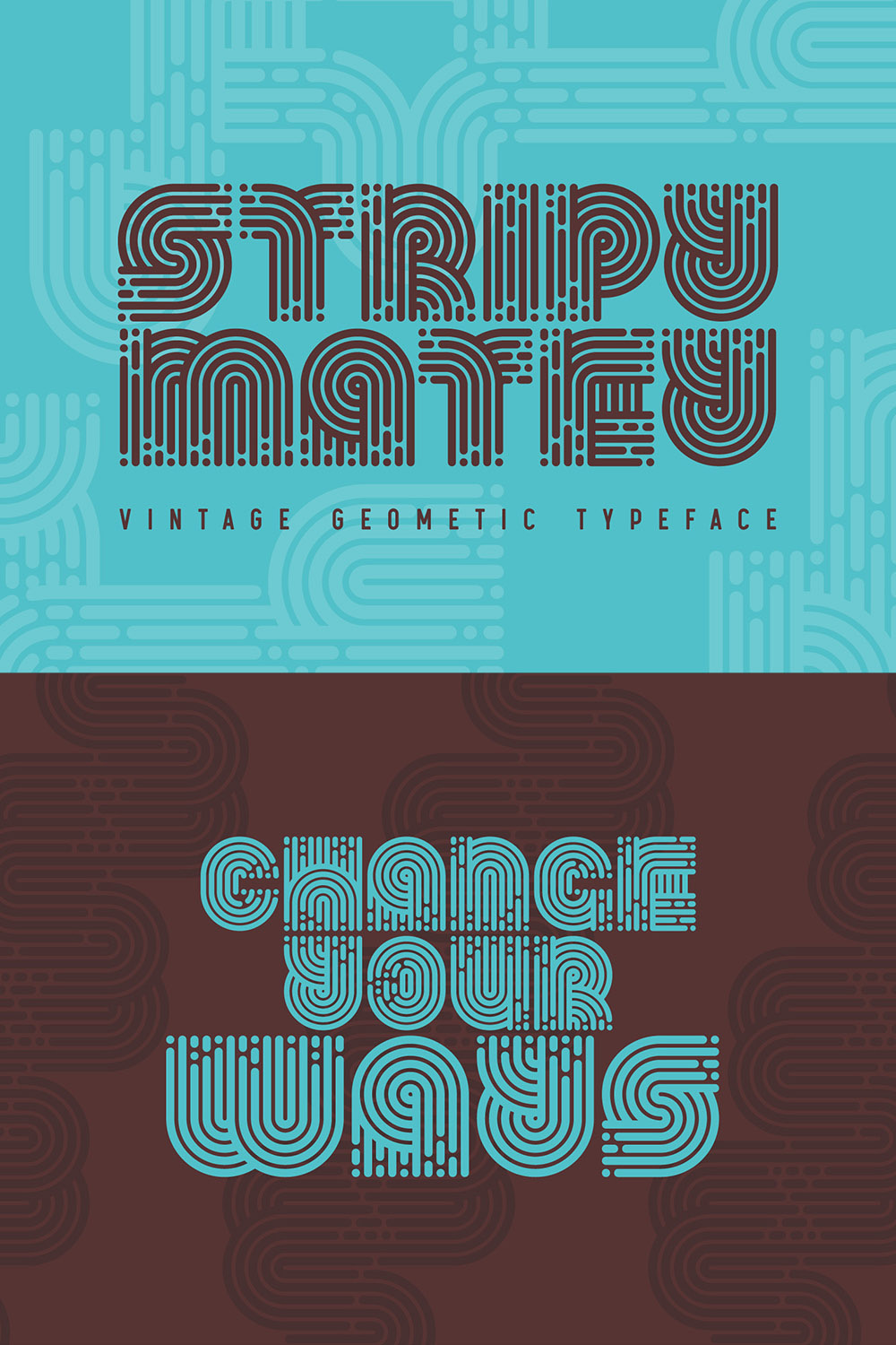 Stripy Matey - Geometric Font pinterest preview image.