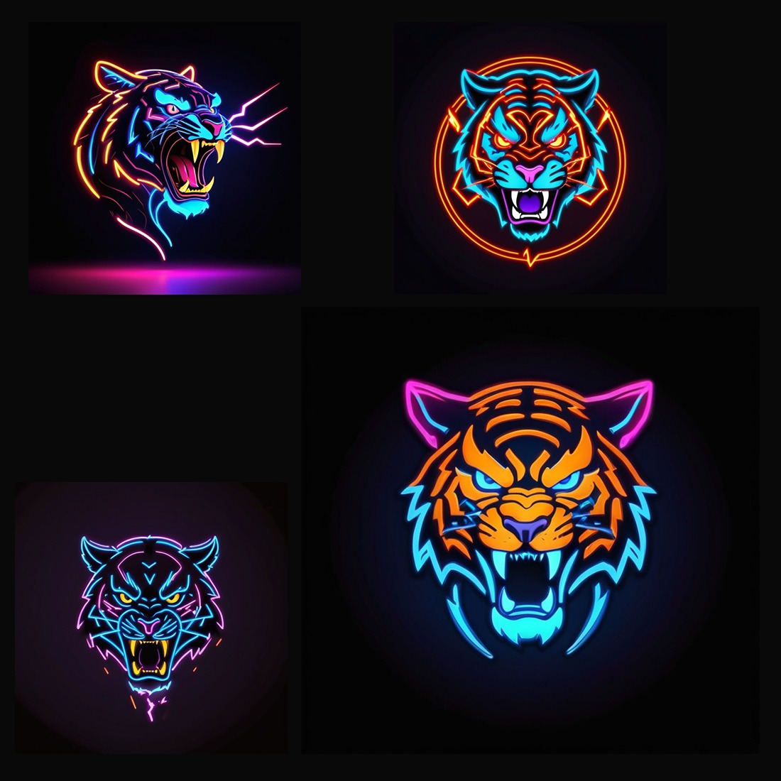 Tiger - Neon Light 3D Effect Logo Design Template preview image.